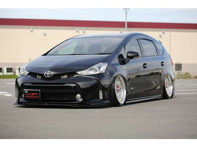 プリウスα　Ｓツーリングセレクション入庫しました！カスタム車両です！エアサス　ＷＯＲＫ　社外マフラー　社外ナビ　リアモニター　シートカバー　カスタム多数の１台です！お気軽にお問い合わせください！